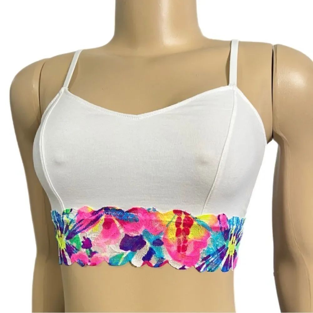 Victoria’s Secret Pink Stretch cotton lace trim Unlined bralette bra white L